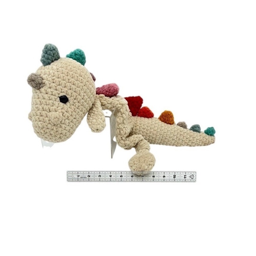 Handmade Crochet Dinosaur Plush Toy Stuffed Animal Cream Multi Color Spikes - Picture 6 of 6